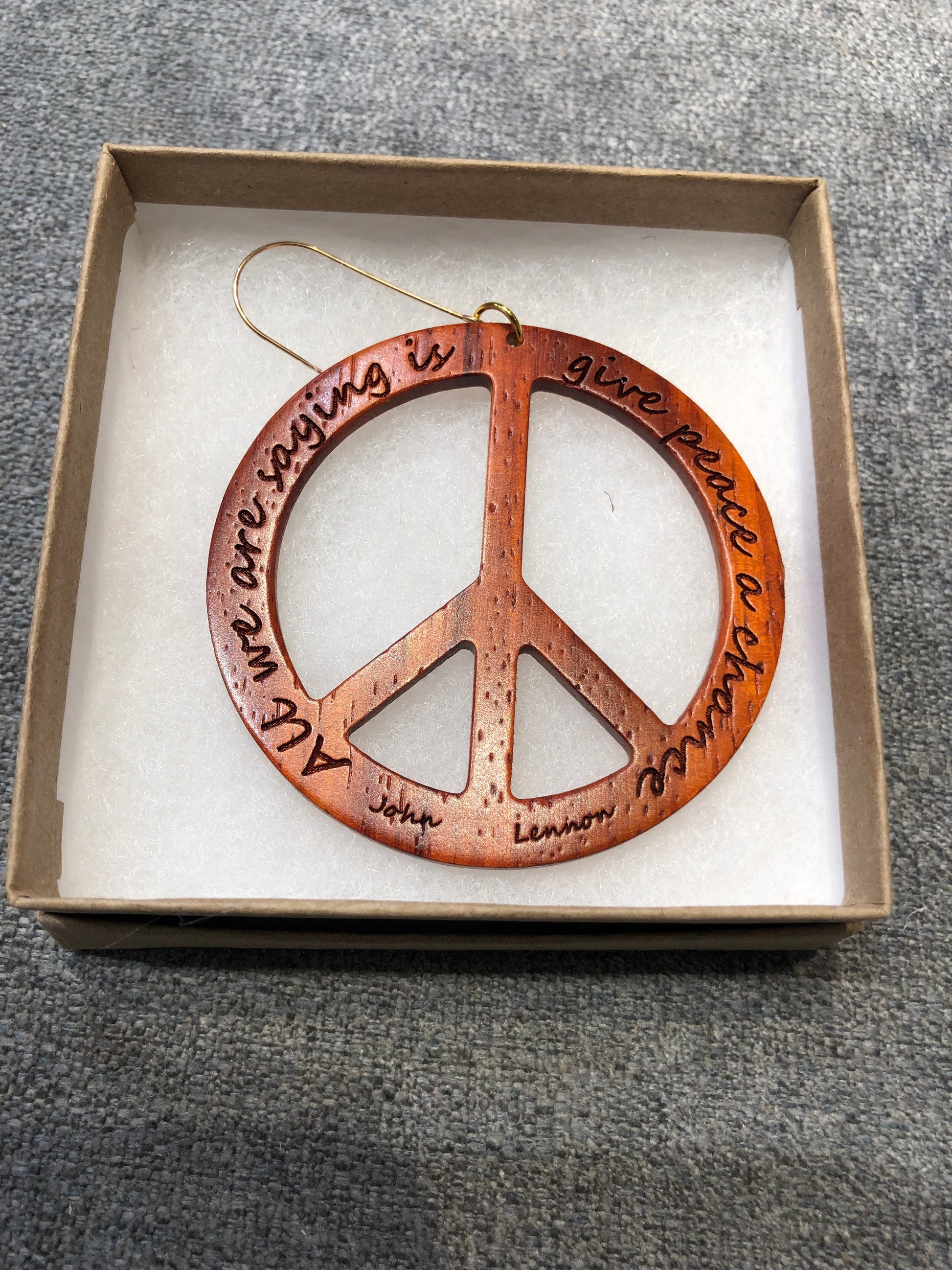 Peace sign Christmas Ornament Padouk in box