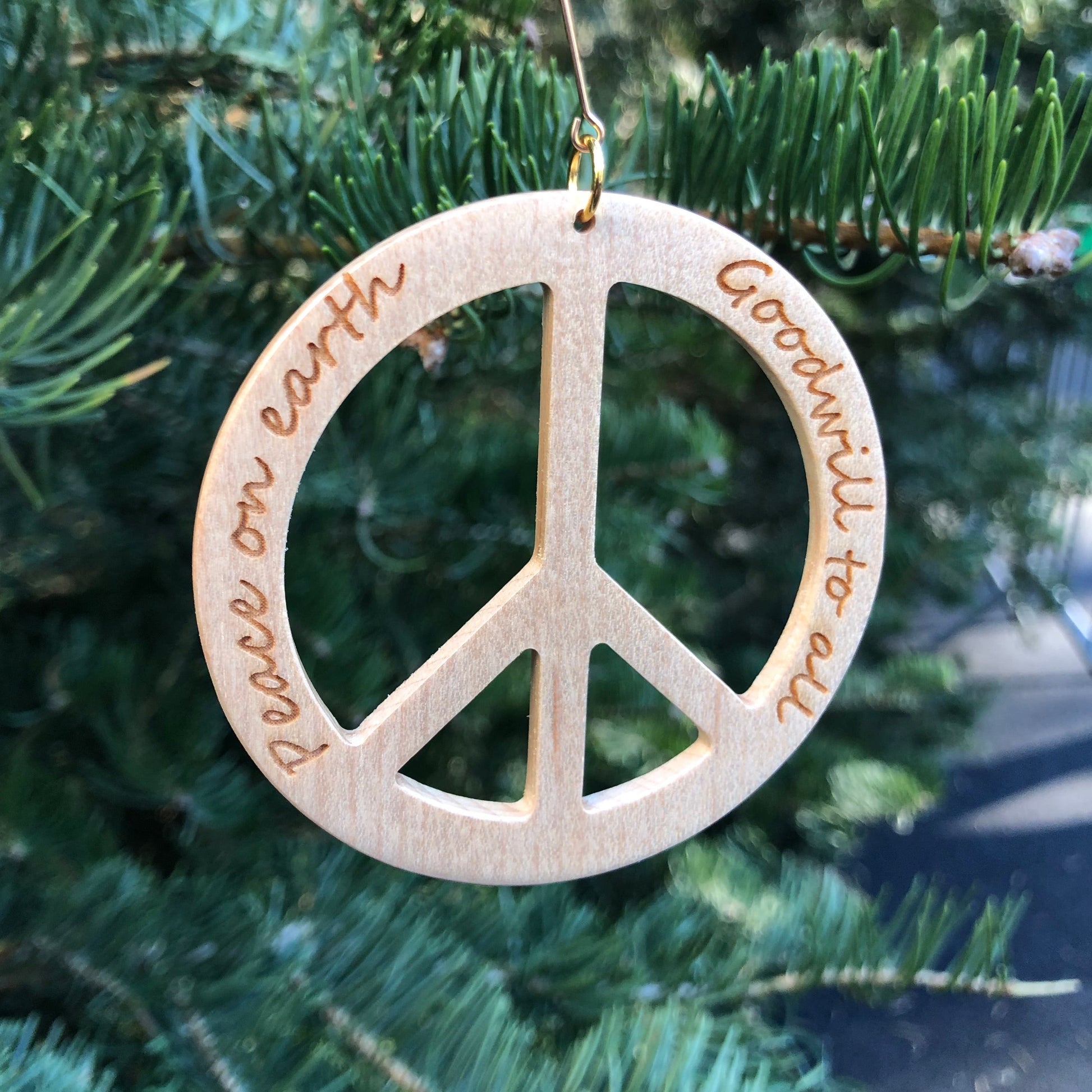 Peace sign Christmas Ornament Maple