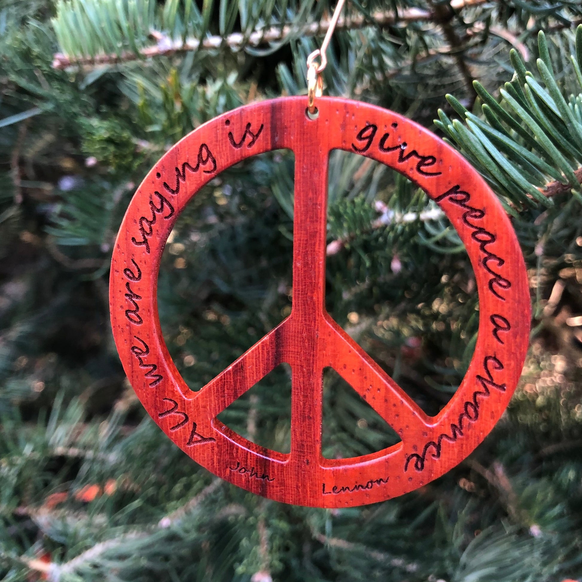Peace sign Christmas Ornament Padouk