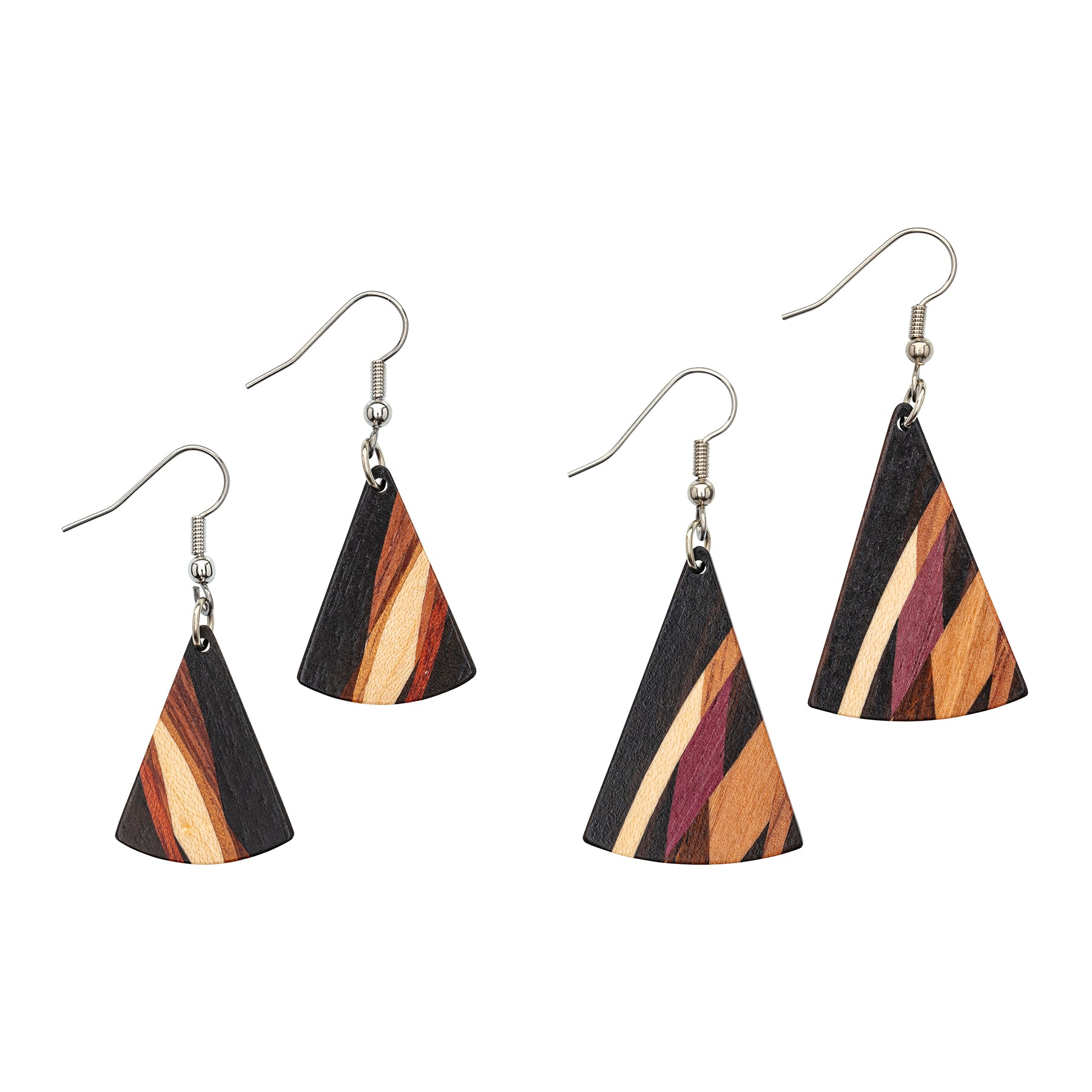 Inlay Wood fan earring large and small