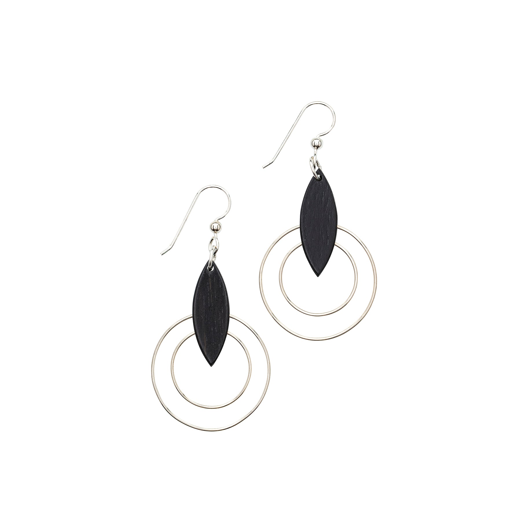Ebony  and silver double ring earrings