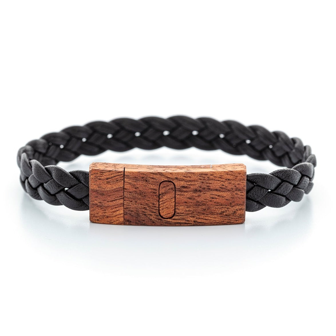Handmade Wooden Bracelet - Wooden Clasp with Braided Leather Band by Davin & Kesler