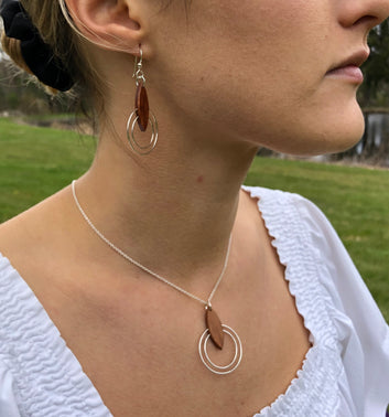 Earrings - Concentric Silver Rings w/ Hawaiian Koa