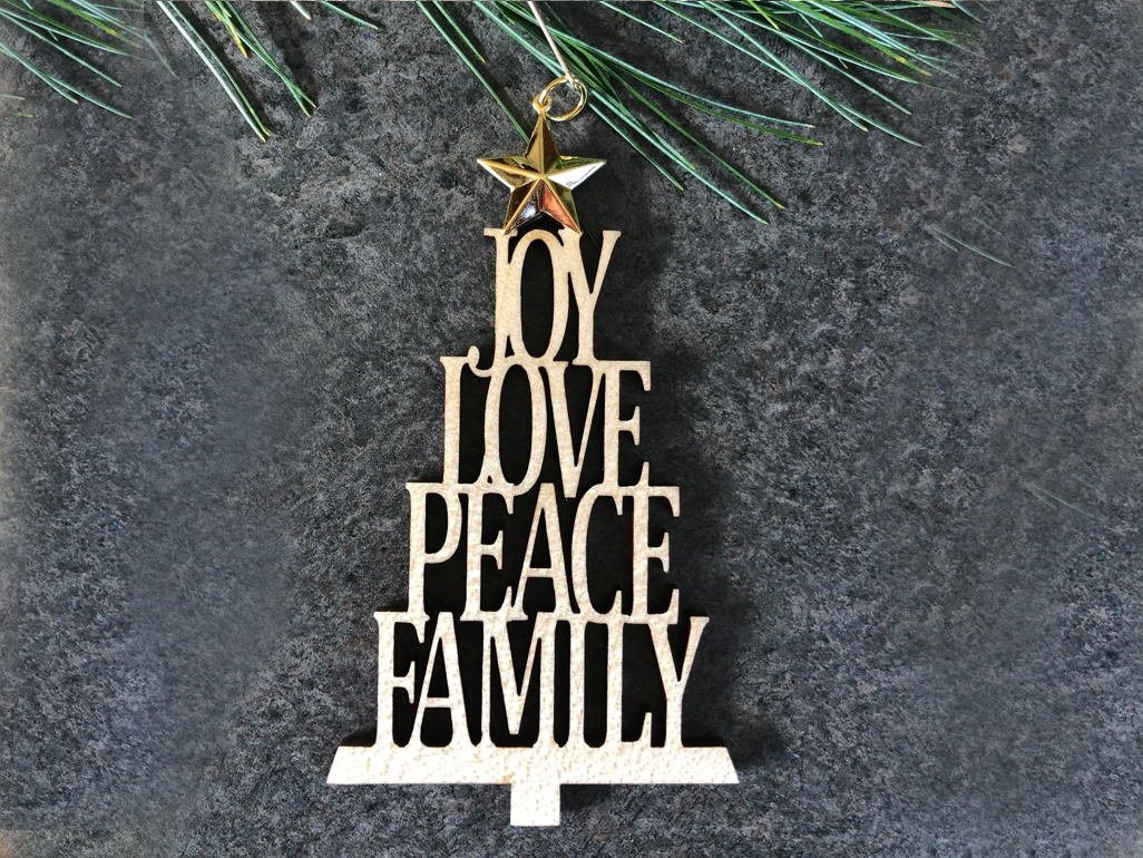 4 Christmas Ornaments- Love, Joy, Peace & Ho Ho Ho - Gift Boxed – Susabella