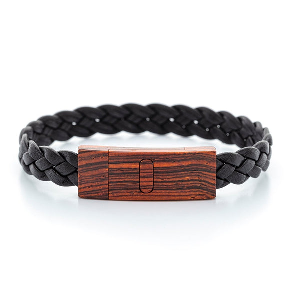 Bracelet - Wooden Clasp with Braided Leather Band Mix of Cocobolo and Ebony / Medium