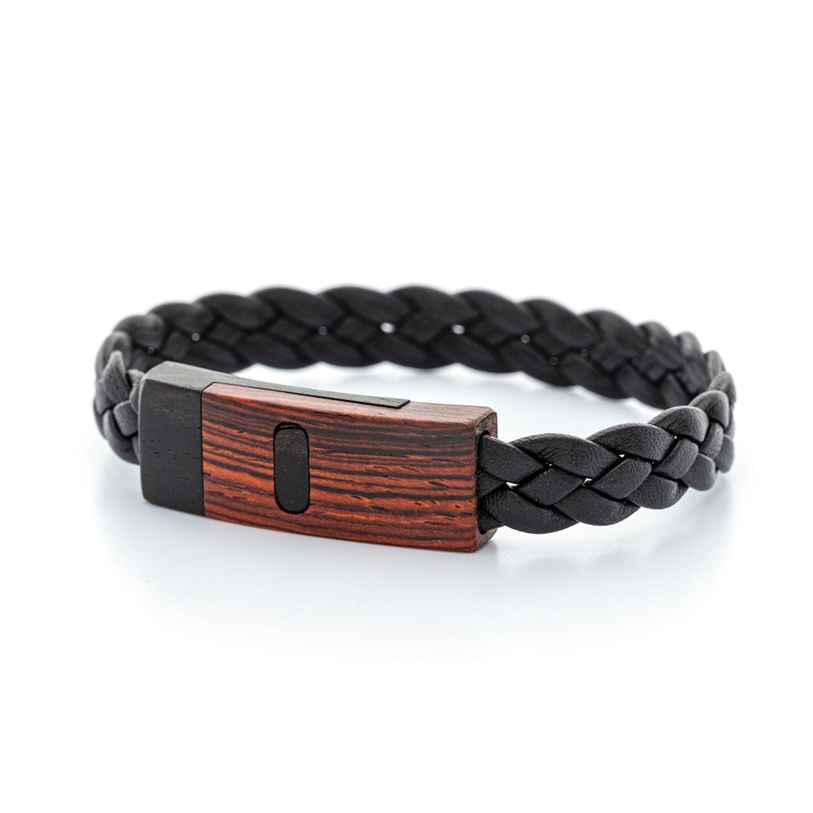 Handmade Wooden Bracelet - Wooden Clasp with Braided Leather Band by Davin & Kesler
