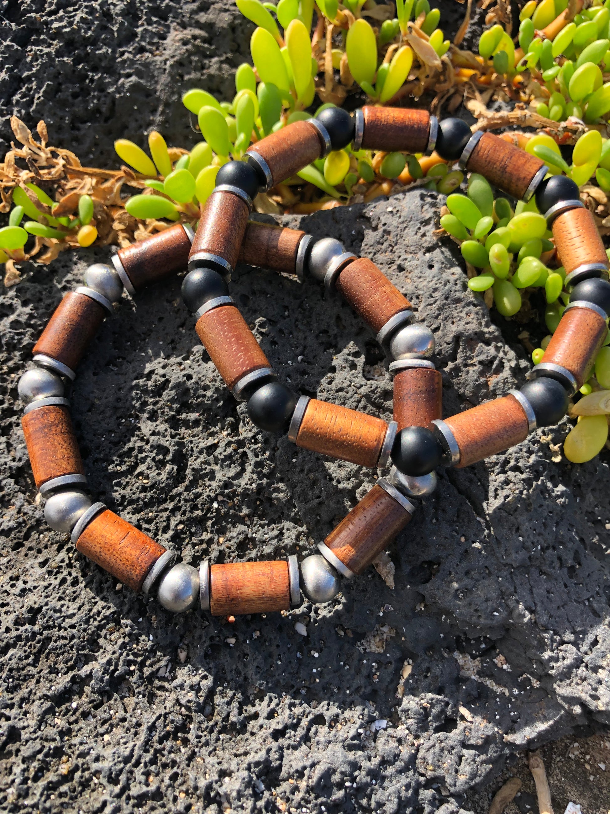 Handmade Wooden Bracelet - Hawaiian koa beaded by Davin & Kesler
