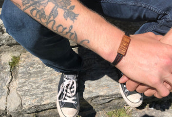 Handmade Wooden Bracelet - Wooden Clasp with Braided Leather Band and Hawaiian koa by Davin & Kesler